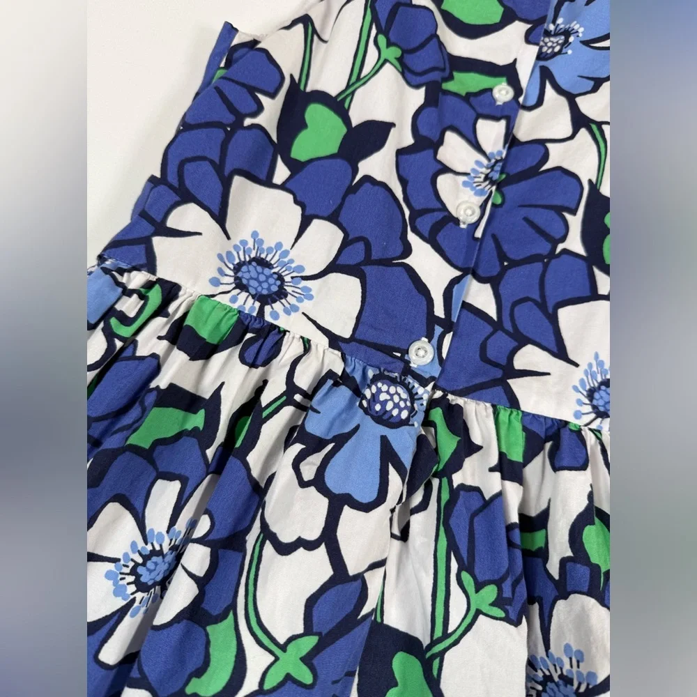 GYMBOREE Girls Brilliant Blue Floral Border Dress 7 2016 Sleeveless Twirl Garden
